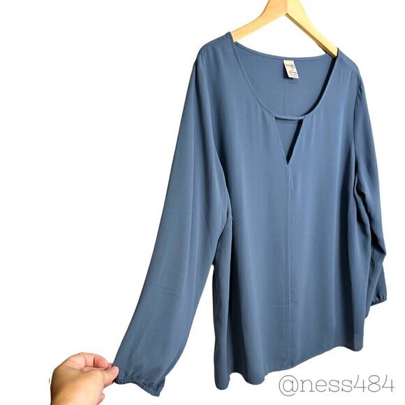 Terra Sky Blue V Neck Keyhole Long Sleeve Blouse Top Plus Size 1X 16W 18W - Picture 3 of 4